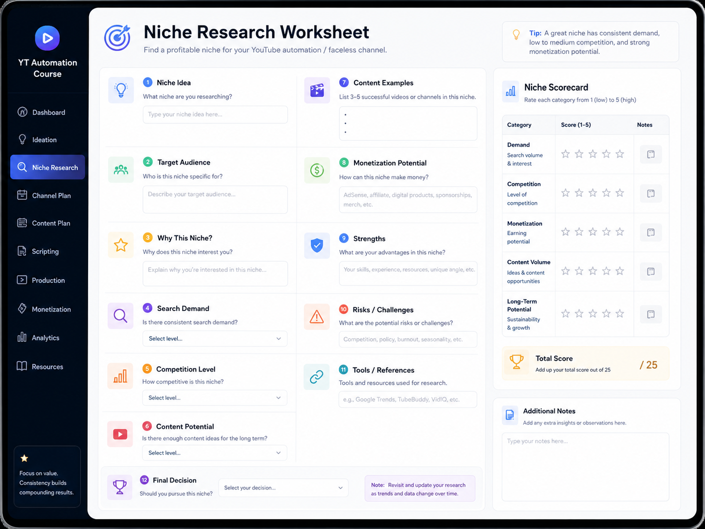 Niche Research Worksheet